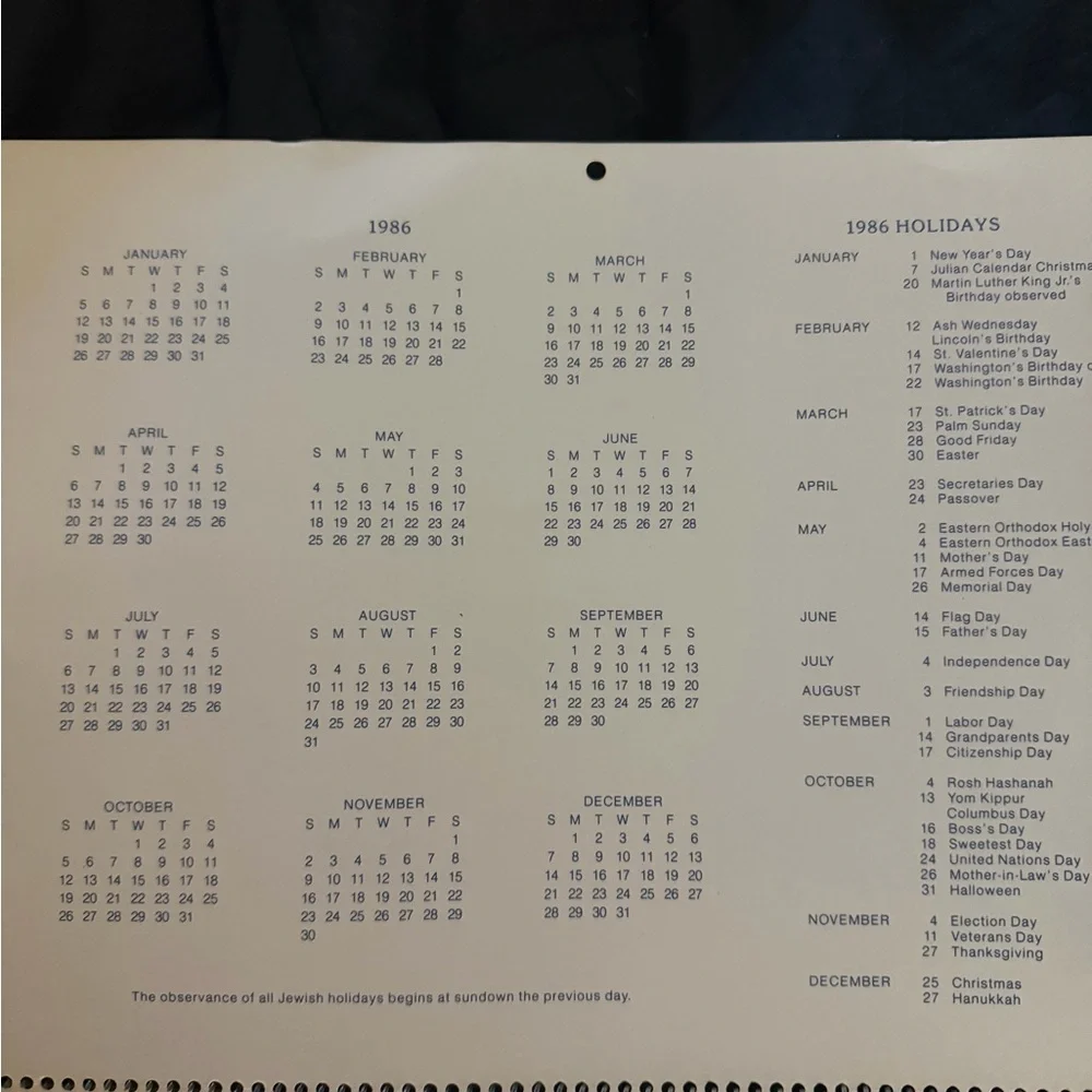 Disney Favorites calendar 1986